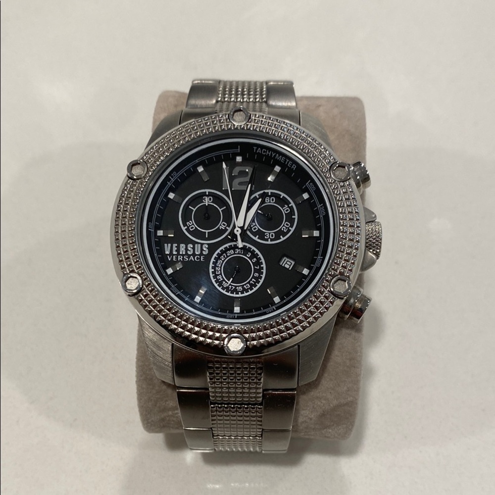 Versus Versace Silver and Black Chronograph Watch